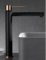 Grifo moderno lavabo largo negro oro rosa ambiente
