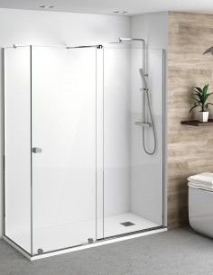 Mampara Manhattan frontal + fijo lateral cromo con opción de lateral fijo cromo de Becrisa