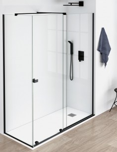 Mampara ducha frontal + fijo lateral negra con opción de lateral fijo negro mate de Becrisa