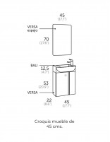 Mueble baño fondo reducido madera croquis 45 cm