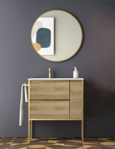Mueble baño moderno con patas roble natural