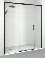 Mampara de ducha negra mate con puerta corredera central