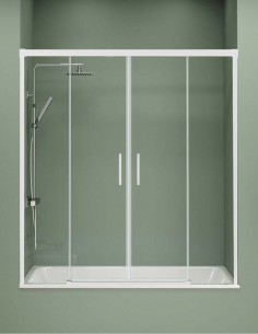 Mampara bañera frontal blanca modelo Jazz de 2 fijos y 2 correderas