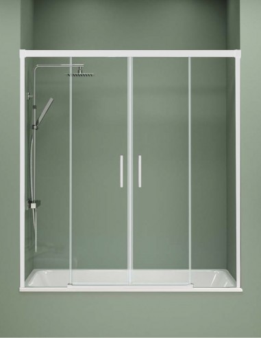 Mampara bañera frontal blanca modelo Jazz de 2 fijos y 2 correderas