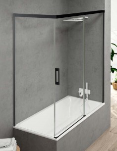 Mampara para bañera negra modelo Yaiza frontal + fijo lateral