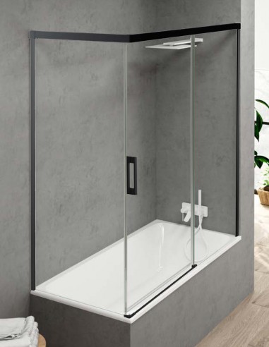 Mampara para bañera negra modelo Yaiza frontal + fijo lateral