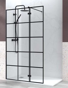 Mampara abatible de ducha negra modelo de cuadros ON OFF