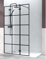 Mampara abatible de ducha negra modelo de cuadros ON OFF