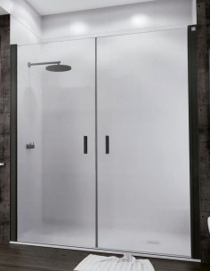 Mampara de ducha negra abatible modelo Jalila Black Line transparente