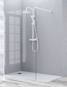 Mampara de ducha fija blanca mate modelo MALLORCA de 8 mm
