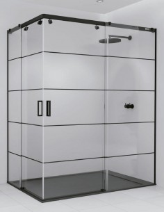 Mampara de ducha negra 2 fijos y 2 correderas modelo GAMMA Black Line de Seviban 2