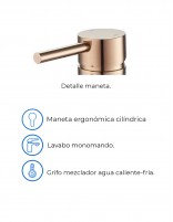 Grifo lavabo alto oro rosa especificaciones