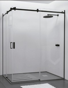 Mampara de ducha angular negra modelo VELA Black Line