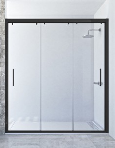 Mampara de ducha tres hojas correderas negra modelo ZIRCON Black Line de Seviban