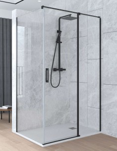 Mampara de ducha abatible angular modelo Denis negra