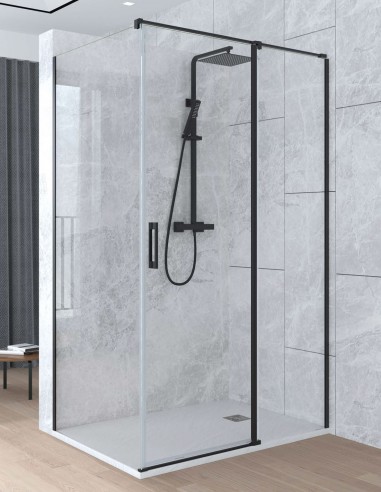 Mampara de ducha abatible angular modelo Denis negra