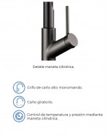 Grifo cocina flexible back gun metal SENA de Imex detalle maneta