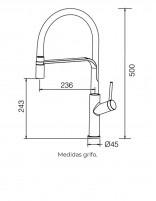Grifo cocina flexible back gun metal SENA de Imex croquis