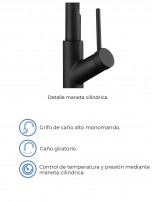 Grifo cocina flexible negro mate SENA de Imex detalles maneta