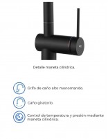 Grifo cocina monomando extraíble negro mate Berna de Imex especificaciones