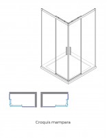 Mampara de ducha angular dos fijas y dos correderas croquis