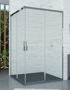 Mampara de ducha angular dos fijas y dos correderas modelo Cauce 2