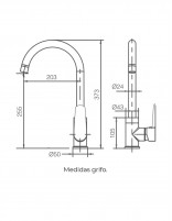 Grifo moderno para cocina negro mate modelo Bélgica de Imex croquis