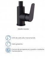 Grifo moderno para cocina negro mate modelo Bélgica de Imex especificaciones