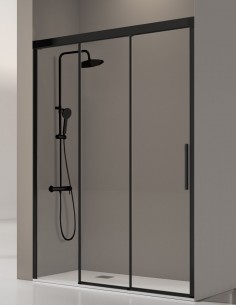 Mampara de ducha negra un fijo y dos puertas correderas modelo Fénix de Kassandra