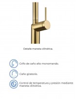 Grifo extraíble de cocina oro cepillado modelo Bonn de Imex especificaciones