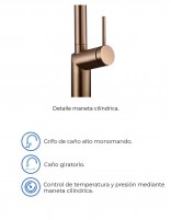 Grifo extraíble de cocina oro rosa modelo Bonn de Imex especificaciones