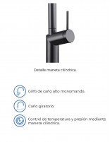 Grifo extraíble de cocina black gun metal modelo Bonn de Imex especificaciones