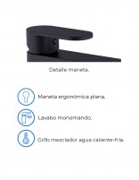 Grifería lavabo bajo negro modelo Aura de Lluvibath especificaciones