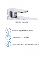 Grifería lavabo alto cromo modelo Aura de Lluvibath especificaciones