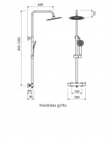 Croquis Columna de ducha grifería cromo o níquel  - CLEMENT de Lluvibath