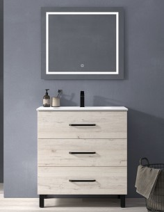 Mueble baño con detalles negros decapé