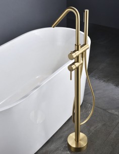 Grifo a suelo bañera modelo Córcega ambiente acabado oro cepillado