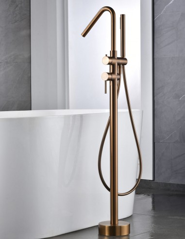 Grifo a suelo bañera modelo Córcega ambiente acabado oro rosa