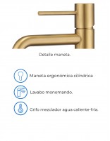 Grifo para lavabo alto oro cepillado modelo Monza de Imex especificaciones