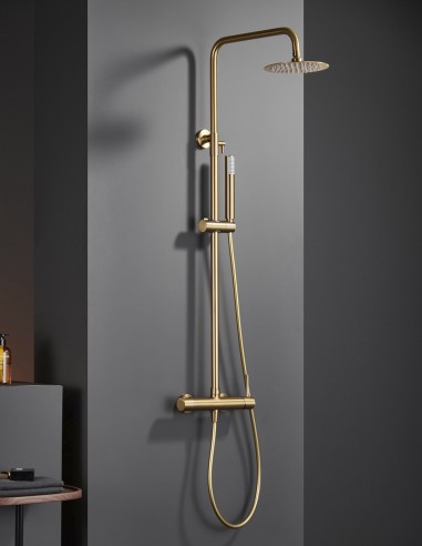 Barra de ducha monomando oro cepillado modelo Monza de Imex ambiente