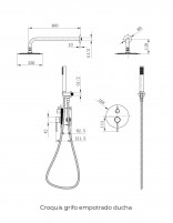 Conjunto de ducha termostático empotrado cromo modelo Monza medidas