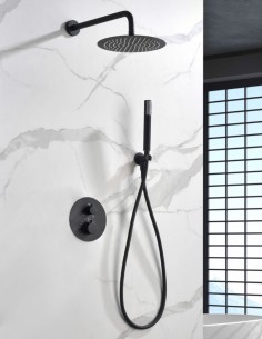 Conjunto de ducha termostático empotrado negro mate modelo Monza ambiente
