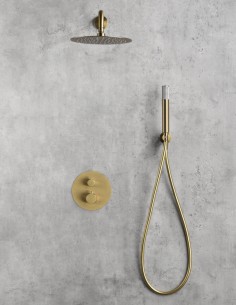 Conjunto de ducha termostático empotrado  oro cepillado modelo Monza ambiente