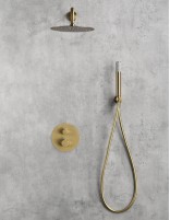 Conjunto de ducha termostático empotrado  oro cepillado modelo Monza ambiente