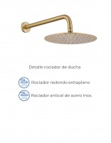 Conjunto de ducha termostático empotrado  oro cepillado modelo Monza especificaciones
