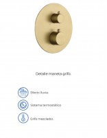 Conjunto de ducha termostático empotrado  oro cepillado modelo Monza especificaciones