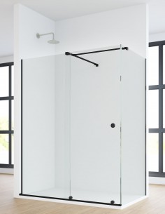 Mampara de ducha acero inoxidable negra + lateral fijo LIFE de Bathplus