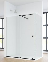 Mampara de ducha acero inoxidable negra + lateral fijo LIFE de Bathplus