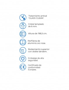 Mampara ducha de 1 hoja fija y 1 puerta corredera modelo CAUCE oro rosa y oro 2