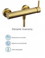 Grifo monomando para ducha acabado en oro modelo Sirio de GME especificaciones